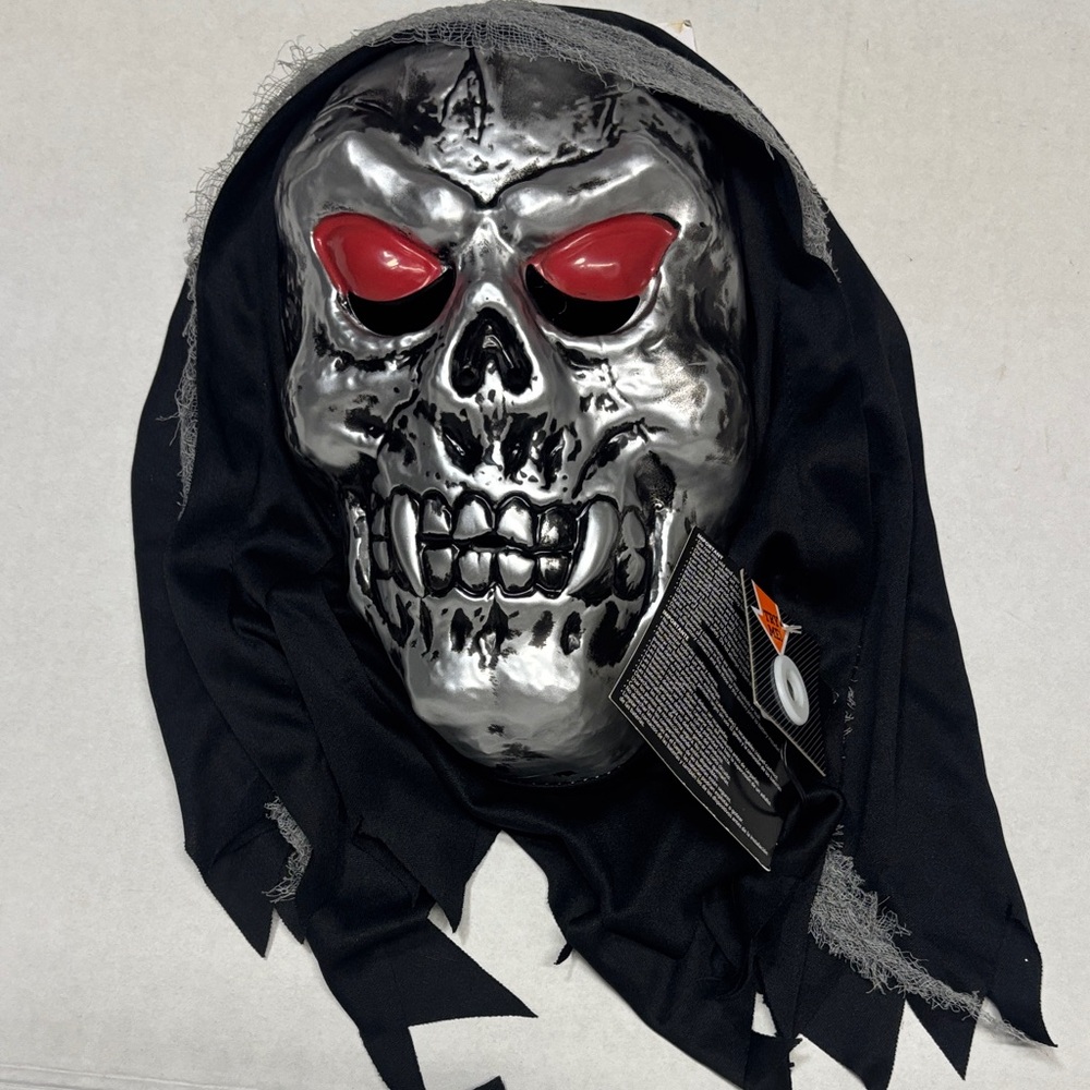 Silver Skull Hooded  Mask with Red Eyes